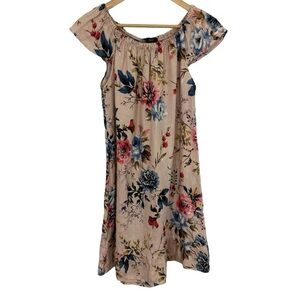 Lungo L’Arno 100% Linen Floral Dress Womens XL Pink Knee Length Ruffle EUC